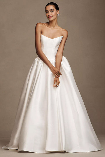 Strapless Drop-Waist Mikado Wedding Gown